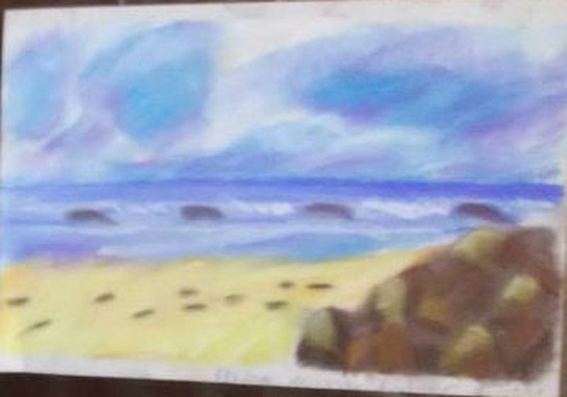 Paisaje de playa pintado con pastel